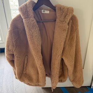 Warm Tan Faux Fur Hooded Jacket